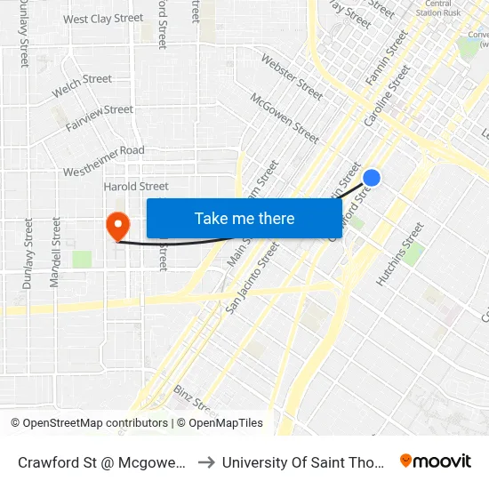 Crawford St @ Mcgowen St to University Of Saint Thomas map