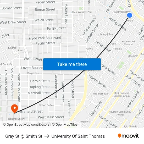 Gray St @ Smith St to University Of Saint Thomas map