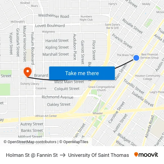 Holman St @ Fannin St to University Of Saint Thomas map
