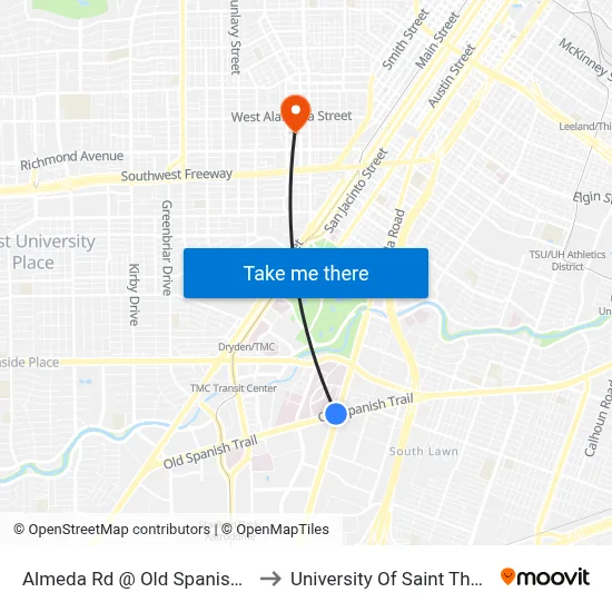 Almeda Rd @ Old Spanish Trail to University Of Saint Thomas map
