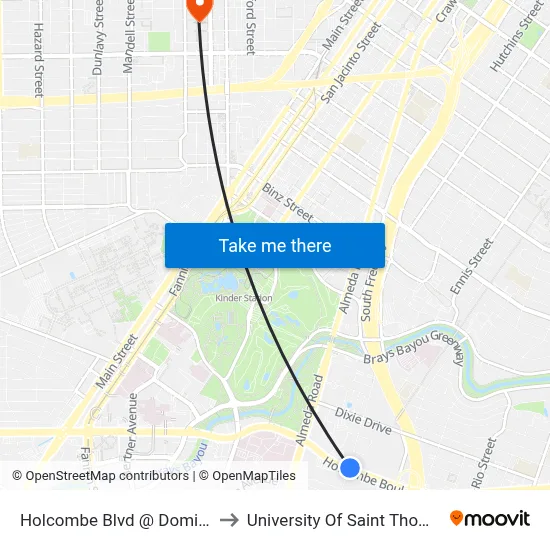 Holcombe Blvd @ Dominic to University Of Saint Thomas map