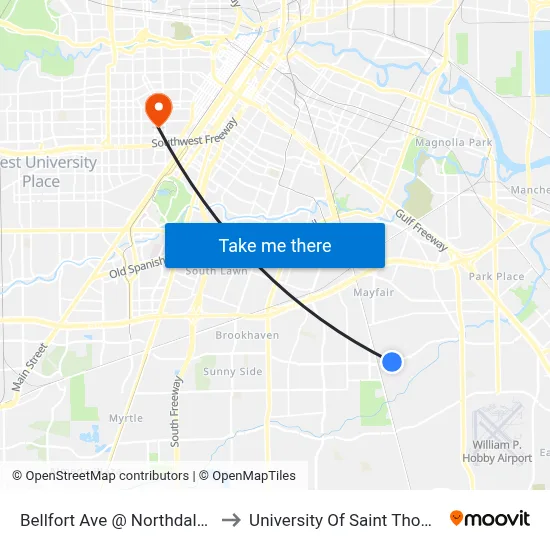 Bellfort Ave @ Northdale St to University Of Saint Thomas map