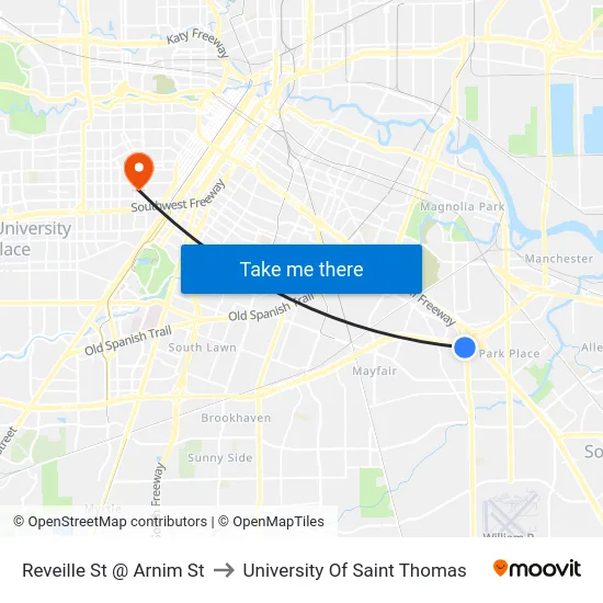 Reveille St @ Arnim St to University Of Saint Thomas map