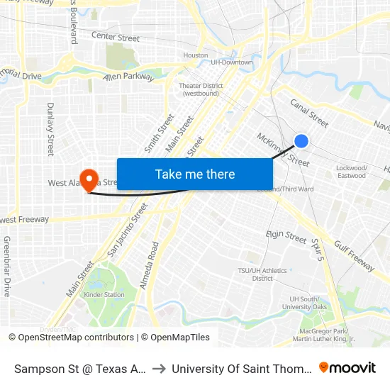 Sampson St @ Texas Ave to University Of Saint Thomas map