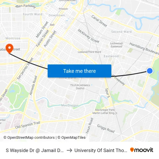 S Wayside Dr @ Jamail Dr MB to University Of Saint Thomas map