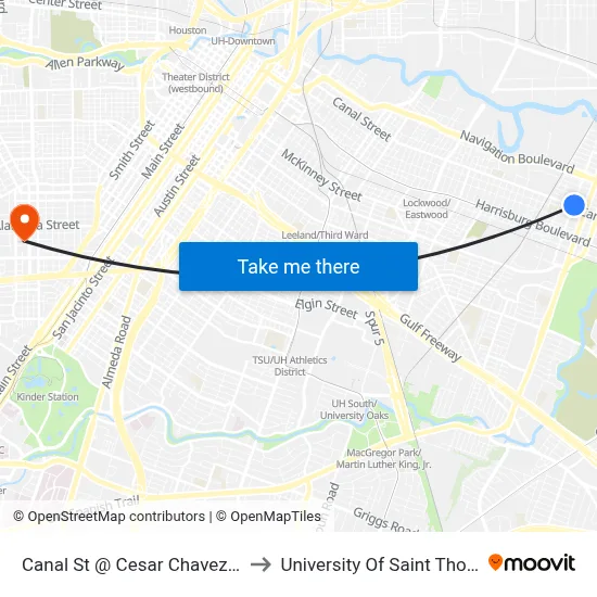 Canal St @ Cesar Chavez Blvd to University Of Saint Thomas map