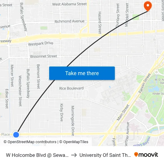 W Holcombe Blvd @ Sewanee St to University Of Saint Thomas map