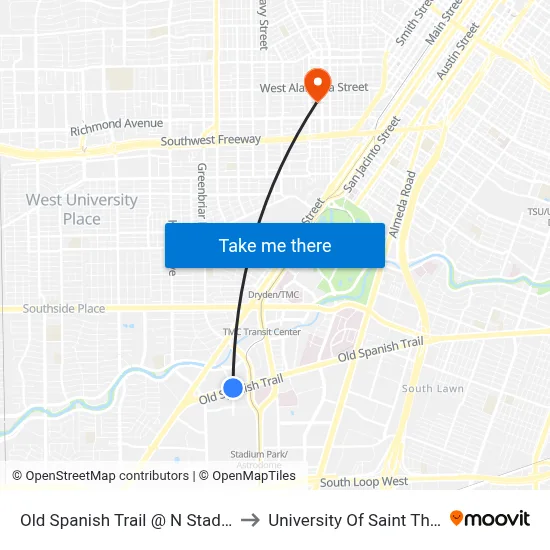 Old Spanish Trail @ N Stadium Dr to University Of Saint Thomas map