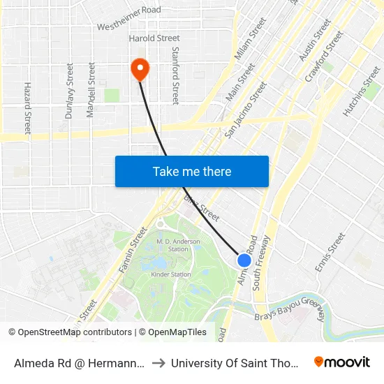 Almeda Rd @ Hermann Dr to University Of Saint Thomas map