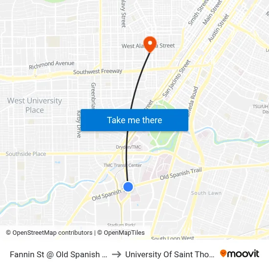 Fannin St @ Old Spanish Trail to University Of Saint Thomas map