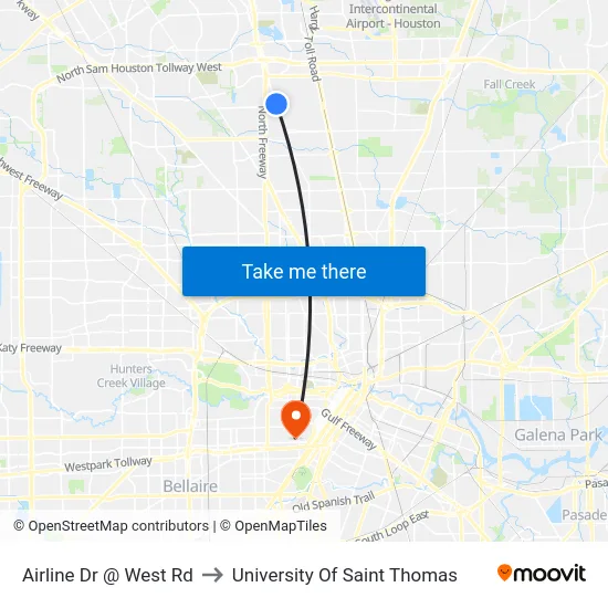 Airline Dr @ West Rd MB to University Of Saint Thomas map