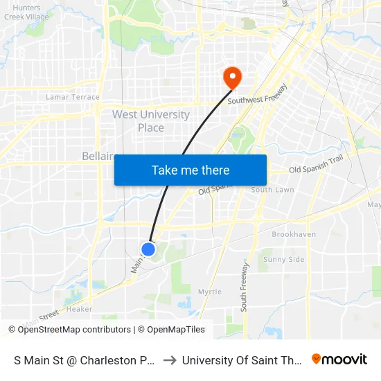 S Main St @ Charleston Park Dr to University Of Saint Thomas map