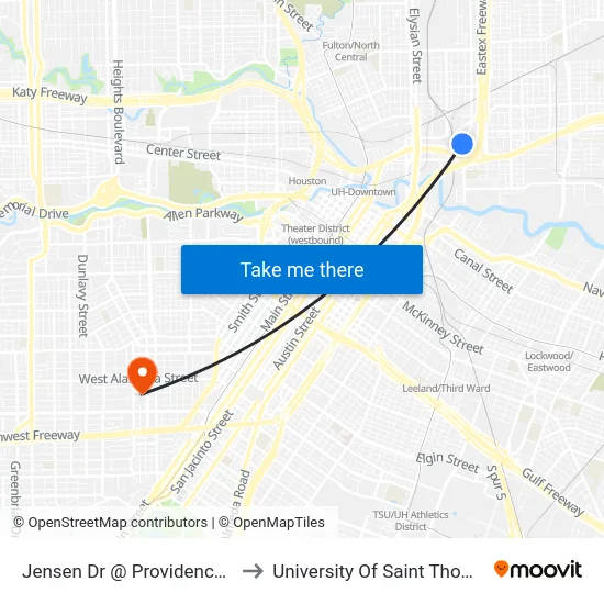 Jensen Dr @ Providence St to University Of Saint Thomas map