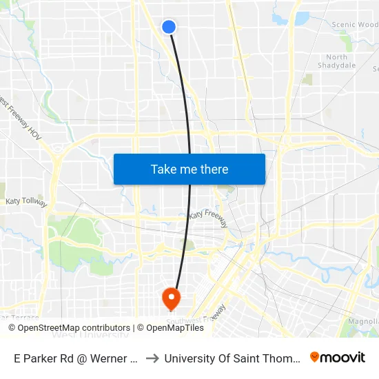 E Parker Rd @ Werner St to University Of Saint Thomas map
