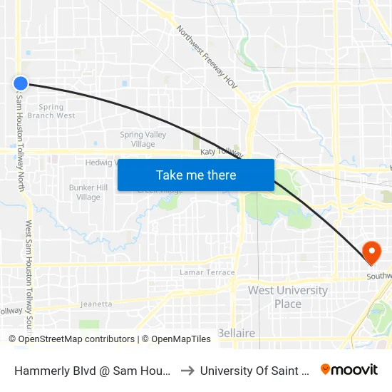Hammerly Blvd @ Sam Houston Pkwy to University Of Saint Thomas map