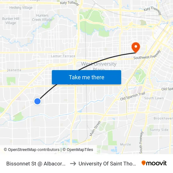 Bissonnet St @ Albacore Dr to University Of Saint Thomas map