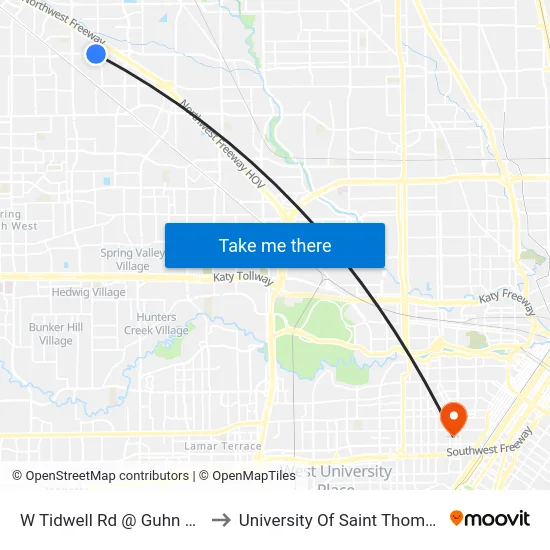 W Tidwell Rd @ Guhn Rd to University Of Saint Thomas map