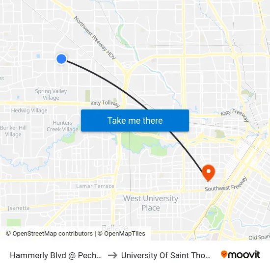 Hammerly Blvd @ Pech Rd to University Of Saint Thomas map
