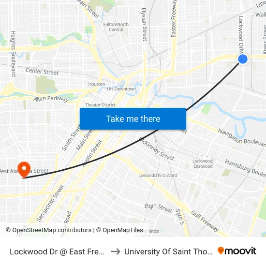 Lockwood Dr @ East Freeway to University Of Saint Thomas map