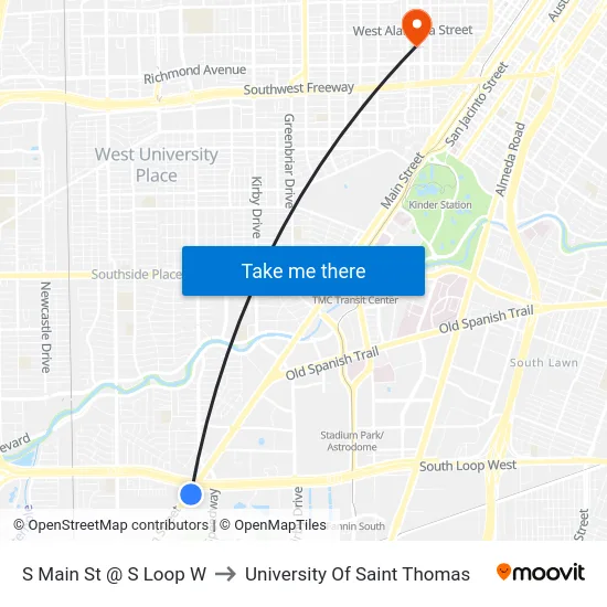 S Main St @ S Loop W to University Of Saint Thomas map