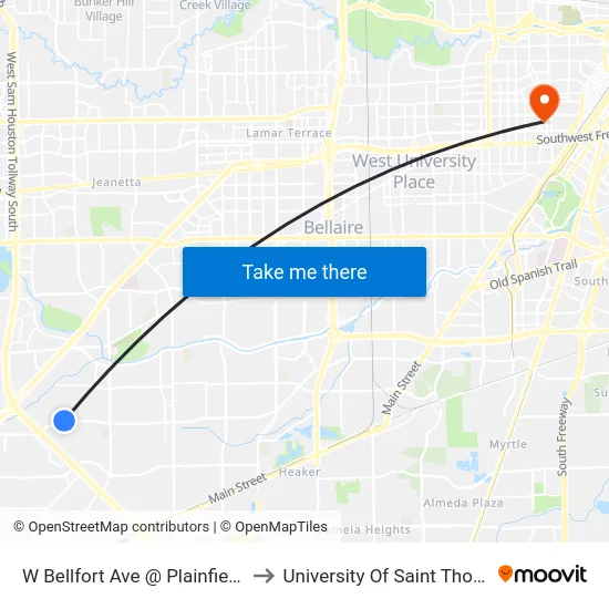 W Bellfort Ave @ Plainfield St to University Of Saint Thomas map