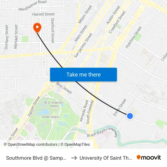 Southmore Blvd @ Sampson St to University Of Saint Thomas map