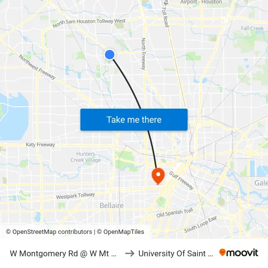 W Montgomery Rd @ W Mt Houston Rd to University Of Saint Thomas map
