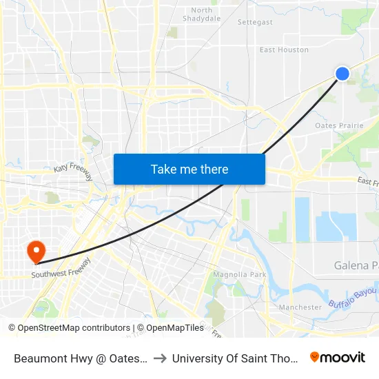Beaumont Hwy @ Oates Rd to University Of Saint Thomas map