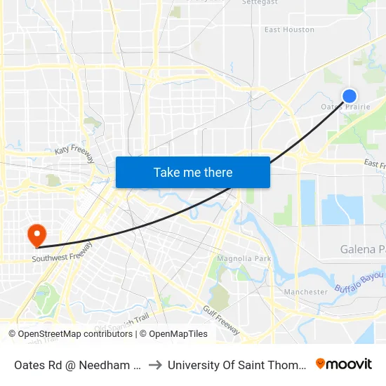 Oates Rd @ Needham St to University Of Saint Thomas map