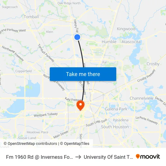 Fm 1960 Rd @ Inverness Forest Blvd to University Of Saint Thomas map