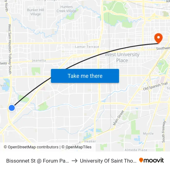 Bissonnet St @ Forum Park Dr to University Of Saint Thomas map
