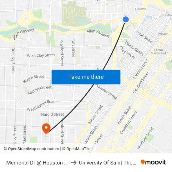 Memorial Dr @ Houston Ave to University Of Saint Thomas map