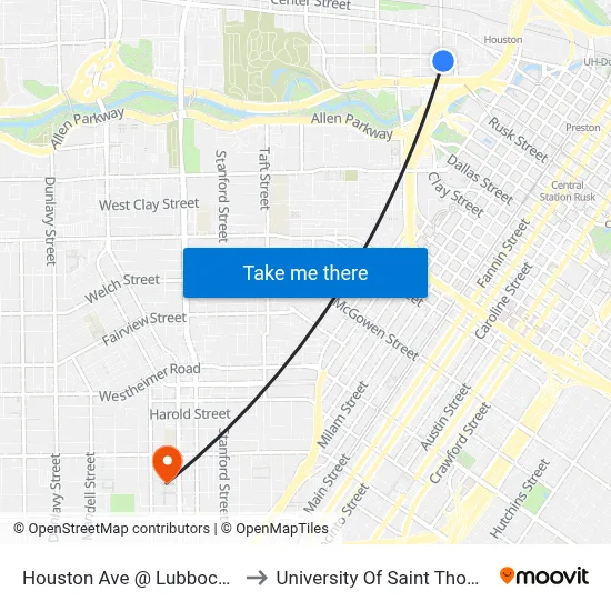 Houston Ave @ Lubbock St to University Of Saint Thomas map