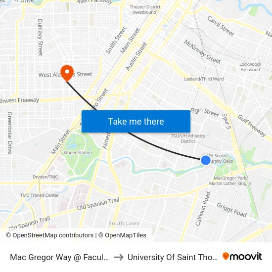 Mac Gregor Way @ Faculty Ln to University Of Saint Thomas map