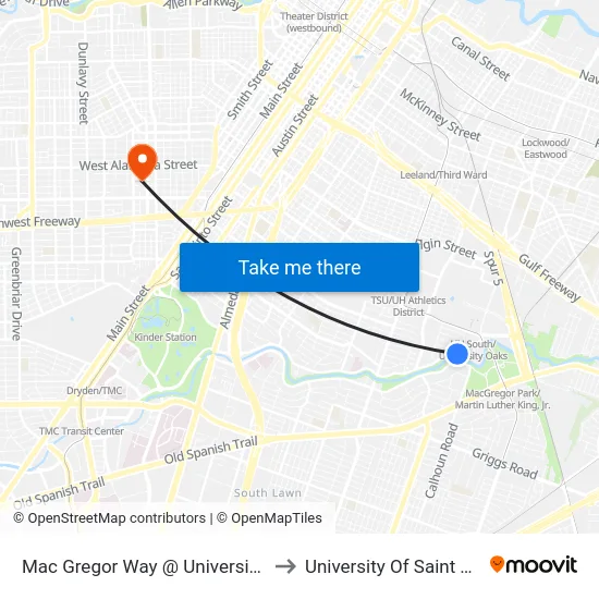 Mac Gregor Way @ University Oaks Bl to University Of Saint Thomas map