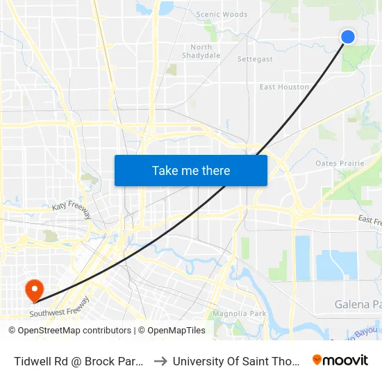 Tidwell Rd @ Brock Park Dr to University Of Saint Thomas map