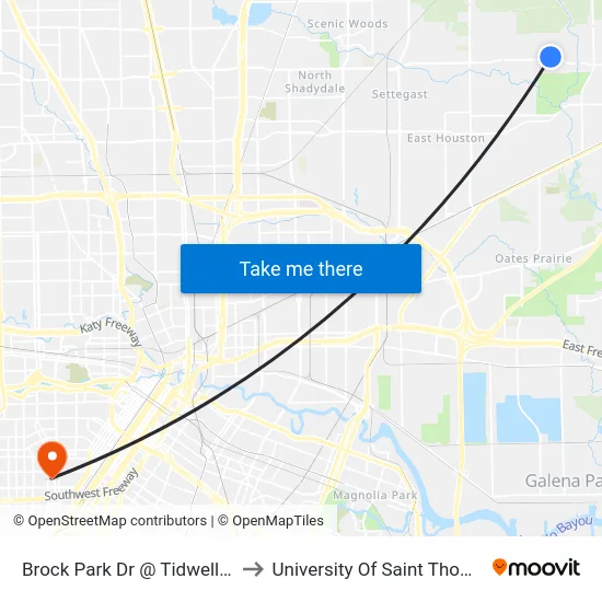 Brock Park Dr @ Tidwell Rd to University Of Saint Thomas map