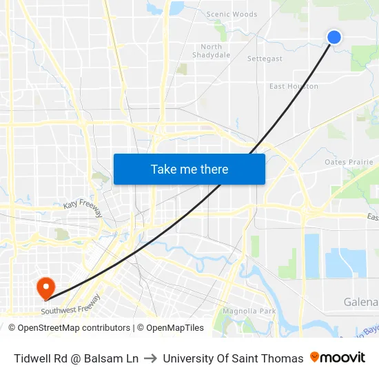 Tidwell Rd @ Balsam Ln to University Of Saint Thomas map