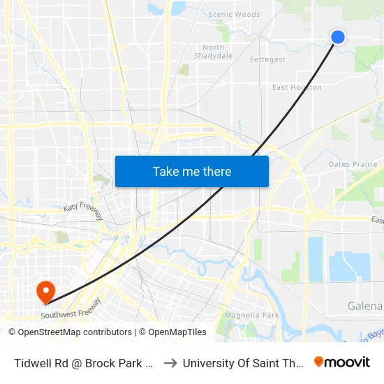 Tidwell Rd @ Brock Park Dr MB to University Of Saint Thomas map