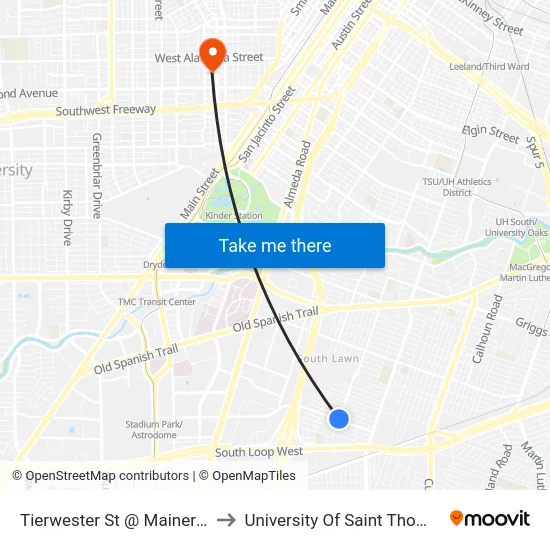 Tierwester St @ Mainer St to University Of Saint Thomas map