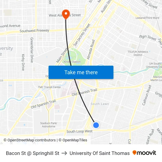 Bacon St @ Springhill St to University Of Saint Thomas map