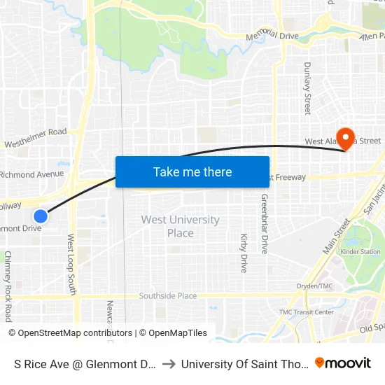 S Rice Ave @ Glenmont Dr MB to University Of Saint Thomas map