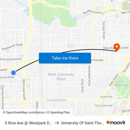 S Rice Ave @ Westpark Dr MB to University Of Saint Thomas map