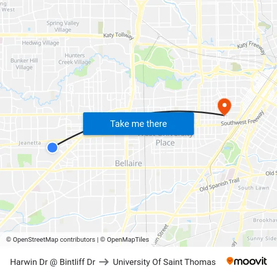 Harwin Dr @ Bintliff Dr to University Of Saint Thomas map