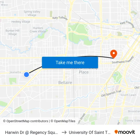 Harwin Dr @ Regency Square Blvd to University Of Saint Thomas map