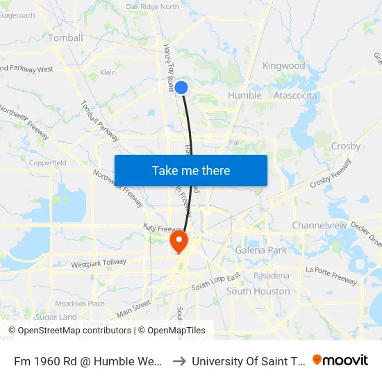 Fm 1960 Rd @ Humble Westfield Rd to University Of Saint Thomas map