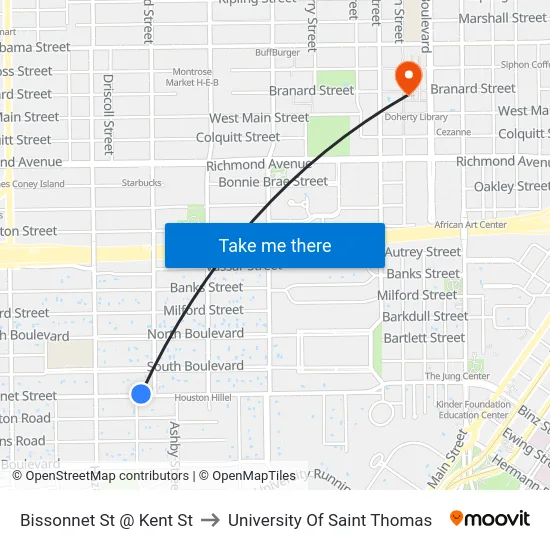 Bissonnet St @ Kent St to University Of Saint Thomas map
