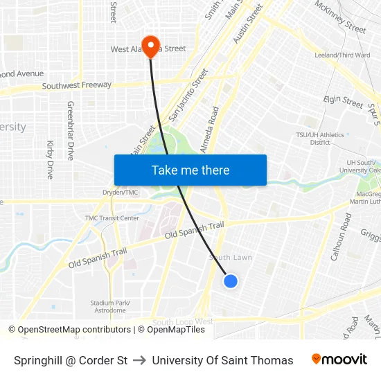 Springhill   @ Corder St to University Of Saint Thomas map