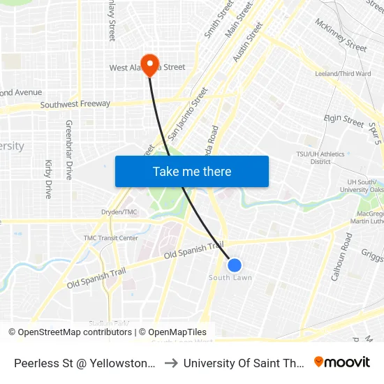 Peerless St @ Yellowstone Blvd to University Of Saint Thomas map