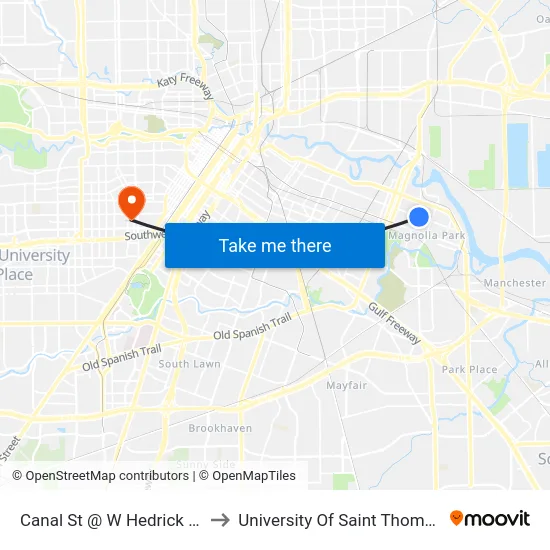 Canal St @ W Hedrick St to University Of Saint Thomas map